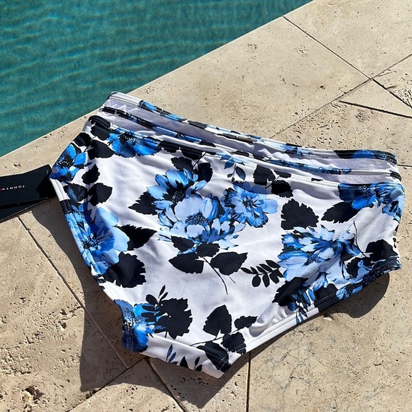 TOMMY HILFIGER Floral Mesh High-Rise Bikini Bottom Blue/White XS NWT - Picture 3 of 11